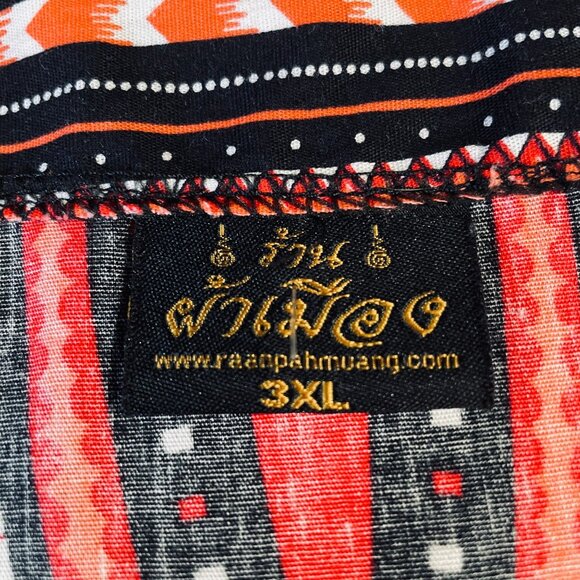 Raan Pah Muang Dashiki Top 3XL Black Red Cotton Festival Boho Summer Vacation - Picture 3 of 13